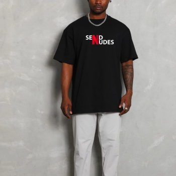 Bisiklet Yaka Double Oversize Baskılı T-Shirt - Siyah -