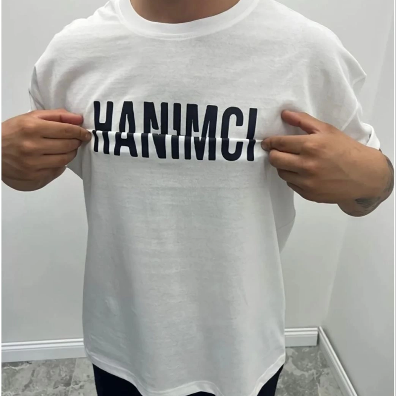 Bisiklet Yaka Katlanan Baskılı T-Shirt - Beyaz -