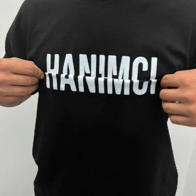 Bisiklet Yaka Katlanan Baskılı T-Shirt - Siyah -