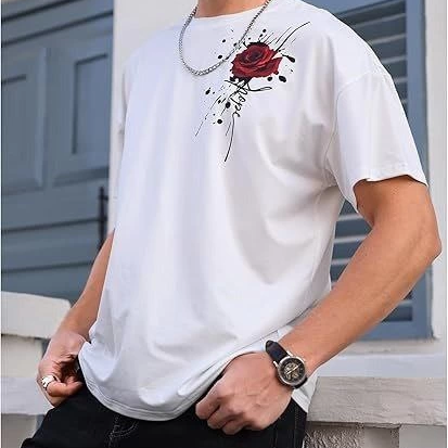 Bisiklet Yaka Kısa Kol Baskılı T-shirt - Beyaz -