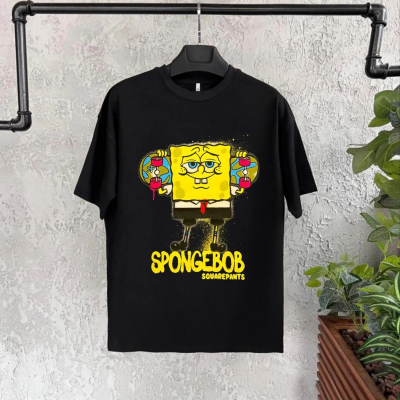 Bisiklet Yaka Kısa Kol   Baskılı T-Shirt - Siyah -