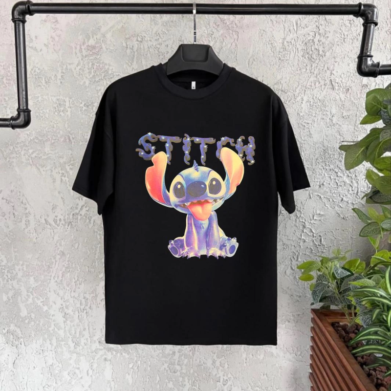 Bisiklet Yaka Kısa Kol   Baskılı T-Shirt - Siyah -