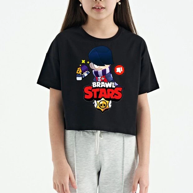 Bisiklet Yaka Kısa Kol Baskılı   T-Shirt - Siyah -