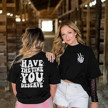 Bisiklet Yaka Kısa Kol Baskılı T-shirt - Siyah -