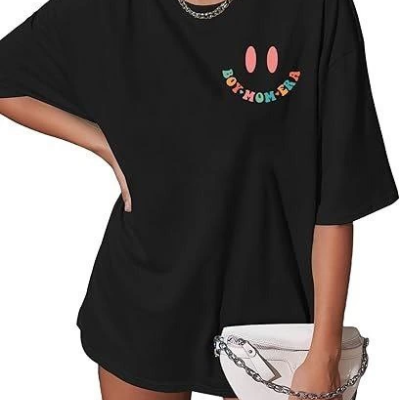 Bisiklet Yaka Kısa Kol Baskılı T-shirt - Siyah -