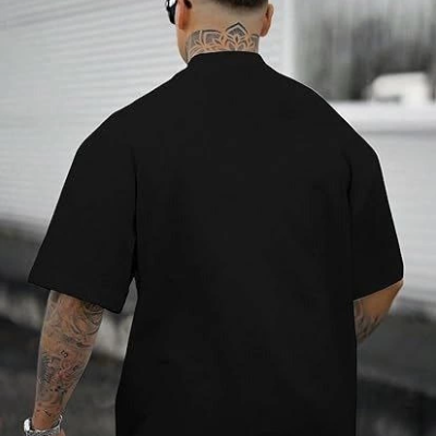 Bisiklet Yaka Kısa Kol Baskılı T-shirt - Siyah -