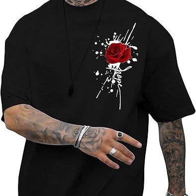 Bisiklet Yaka Kısa Kol Baskılı T-shirt - Siyah -