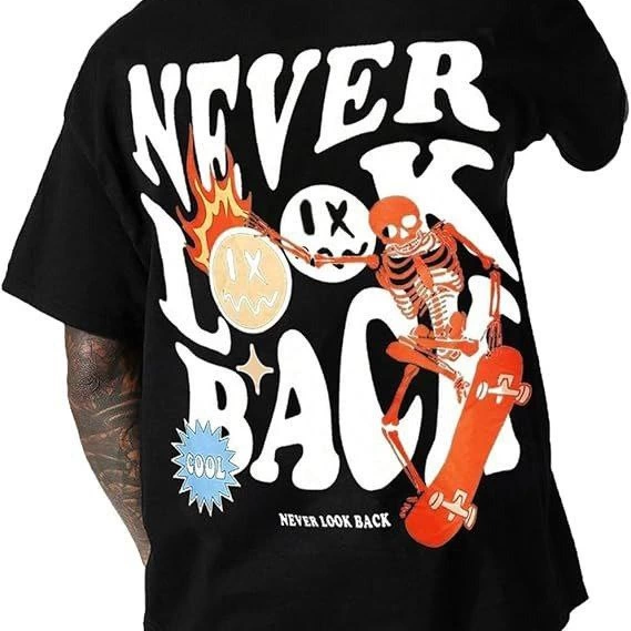 Bisiklet Yaka Kısa Kol Baskılı T-shirt - Siyah -