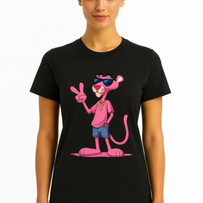 Bisiklet Yaka Kısa Kollu Baskılı T-shirt - Siyah -