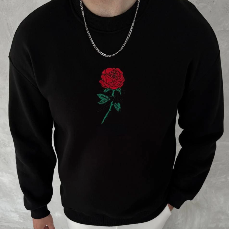 Bisiklet Yaka Ön Ve Arka Baskılı SweatShirt - Siyah -