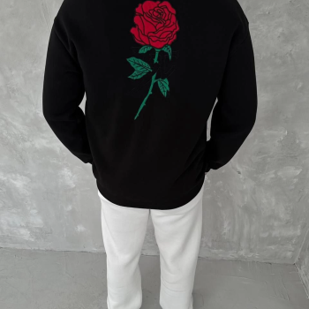 Bisiklet Yaka Ön Ve Arka Baskılı SweatShirt - Siyah -