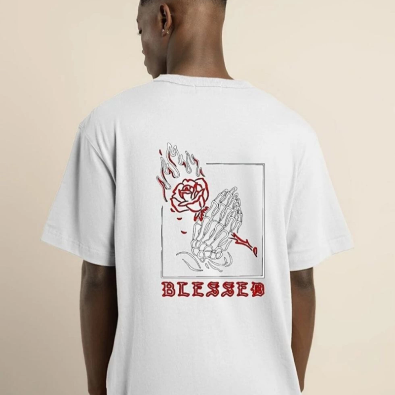 Bisiklet Yaka Oversize Baskılı T-Shirt - Beyaz -