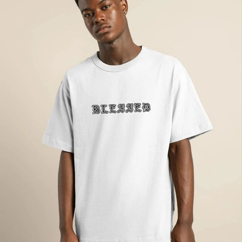 Bisiklet Yaka Oversize Baskılı T-Shirt - Beyaz -