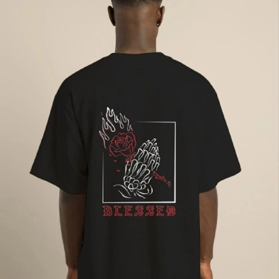 Bisiklet Yaka Oversize Baskılı T-Shirt - Siyah -