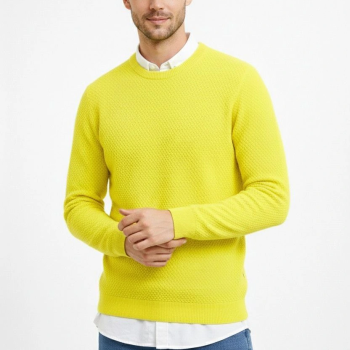 Bisiklet Yaka Petekli dokulu Triko Kazak Pamuklu ince Dokuma, uzun kollu Rahat Regular kalıp - Sarı