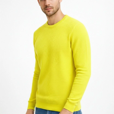 Bisiklet Yaka Petekli dokulu Triko Kazak Pamuklu ince Dokuma, uzun kollu Rahat Regular kalıp - Sarı