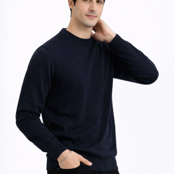 Bisiklet Yaka Triko Kazak yumuşak dokulu Pamuklu ince Dokuma, uzun kollu Rahat Regular kalıp - Lacivert