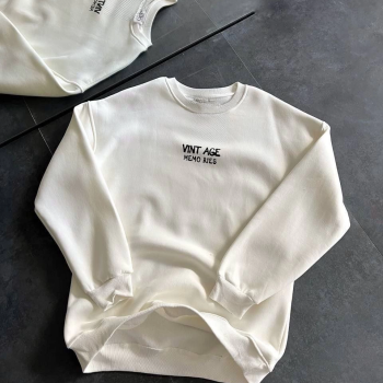 Bisiklet Yaka Üç İplik Baskılı Oversize SweatShirt - Beyaz -