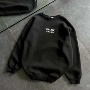 Bisiklet Yaka Üç İplik Baskılı Oversize SweatShirt - Siyah -