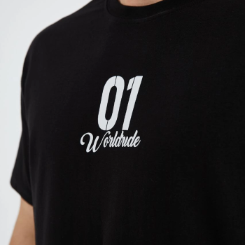 Bisiklet Yakalı Baskılı T-Shirt - Siyah