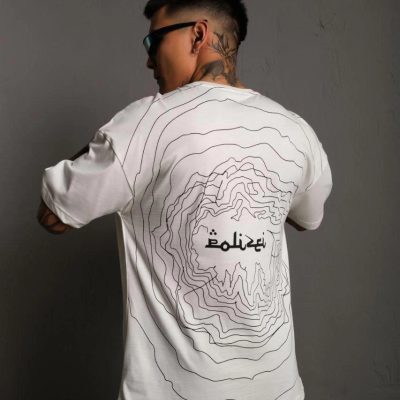 Bisiklet Yakalı Sırt Baskılı Oversize T-Shirt - Beyaz -