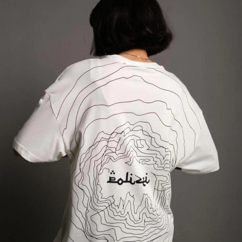 Bisiklet Yakalı Sırt Baskılı Oversize T-Shirt - Beyaz -