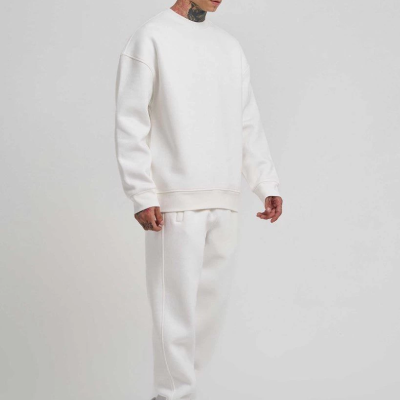 Biskilet Yaka Üç İplik SweatShirt - Beyaz -