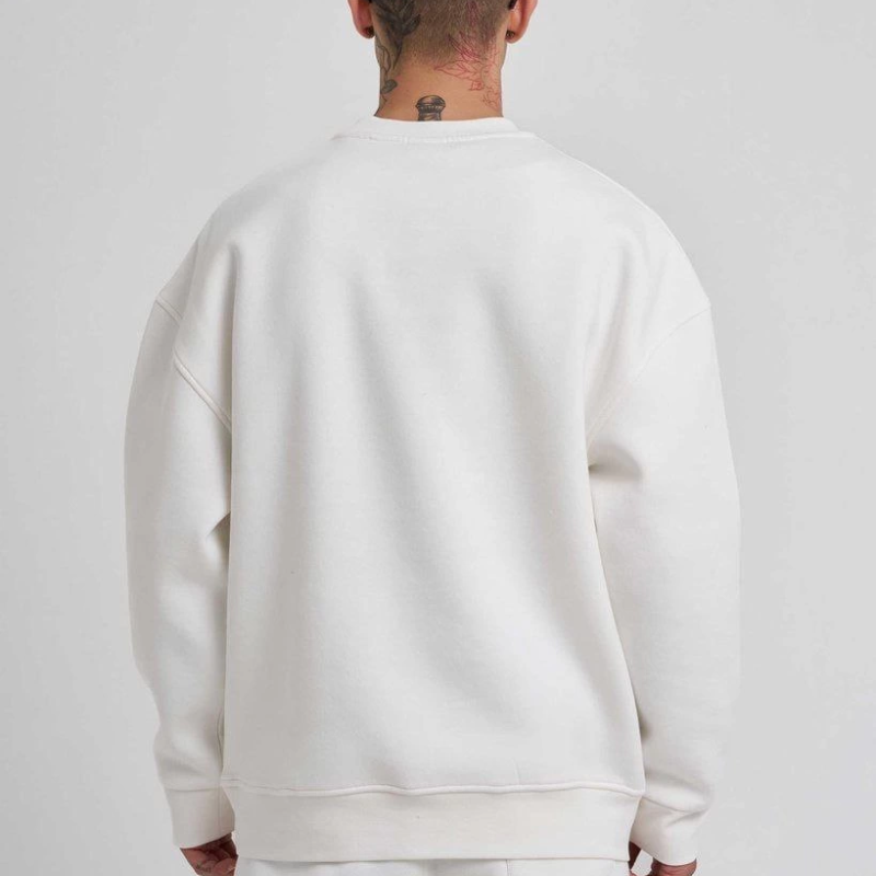 Biskilet Yaka Üç İplik SweatShirt - Beyaz -