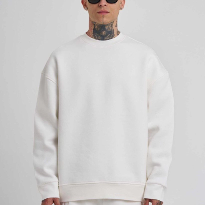 Biskilet Yaka Üç İplik SweatShirt - Beyaz -