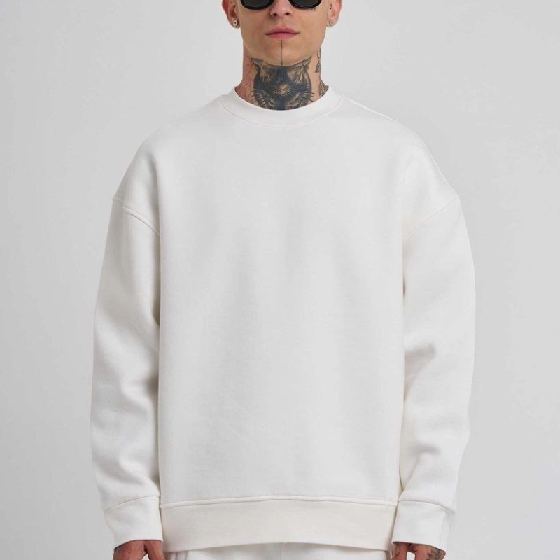 Biskilet Yaka Üç İplik SweatShirt - Beyaz -