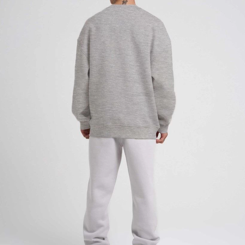 Biskilet Yaka Üç İplik SweatShirt - Gri -