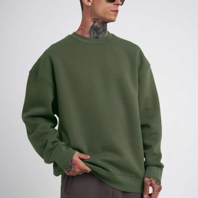 Biskilet Yaka Üç İplik SweatShirt - Haki