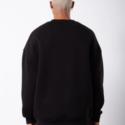 Biskilet Yaka Üç İplik SweatShirt - Siyah -