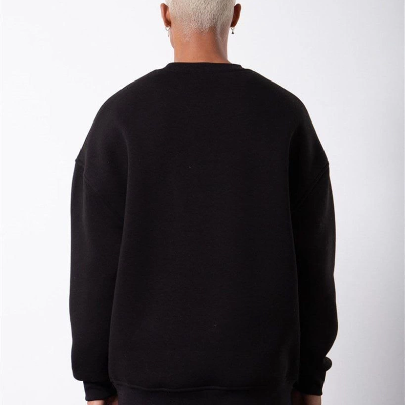 Biskilet Yaka Üç İplik SweatShirt - Siyah -