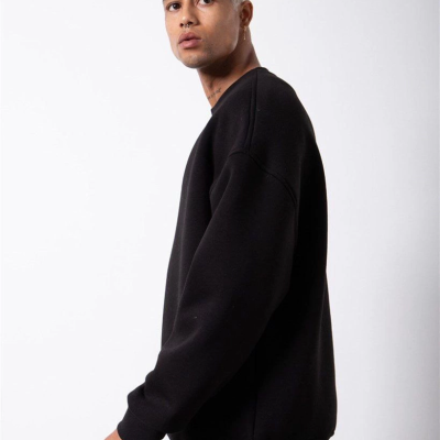 Biskilet Yaka Üç İplik SweatShirt - Siyah -