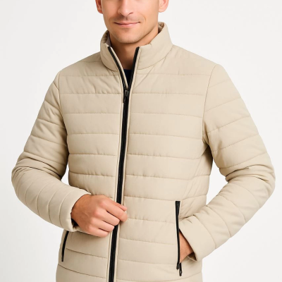 Bomber Mont Ceket – Su İtici Kumaş, Kapitone Astarlı, Fermuarlı, Kışlık - Bej -