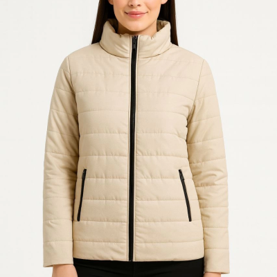 Bomber Mont Ceket – Su İtici Kumaş, Kapitone Astarlı, Fermuarlı, Kışlık - Bej -