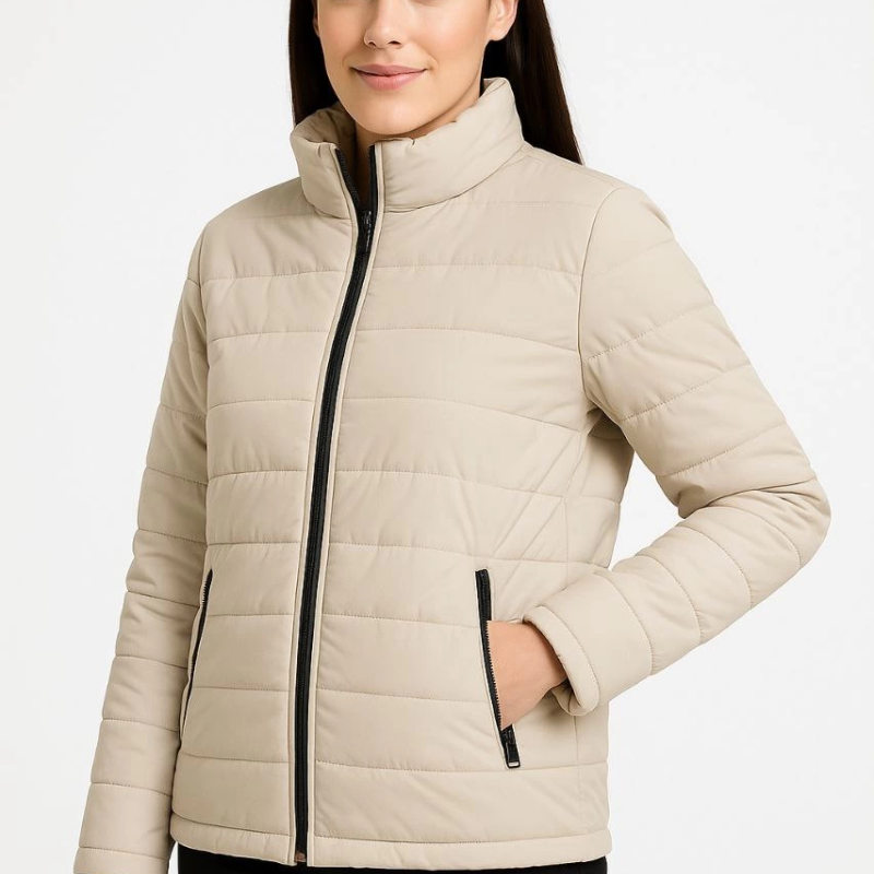 Bomber Mont Ceket – Su İtici Kumaş, Kapitone Astarlı, Fermuarlı, Kışlık - Bej -