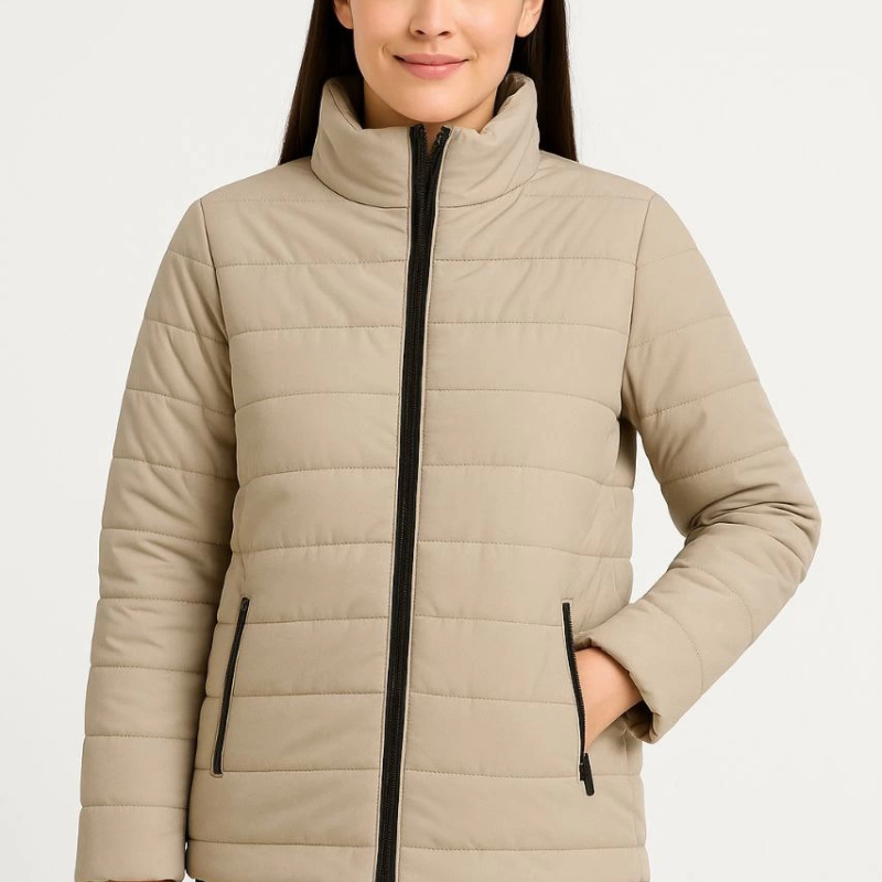 Bomber Mont Ceket – Su İtici Kumaş, Kapitone Astarlı, Fermuarlı, Kışlık - Bej -