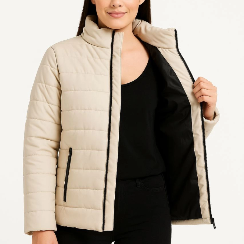 Bomber Mont Ceket – Su İtici Kumaş, Kapitone Astarlı, Fermuarlı, Kışlık - Bej -