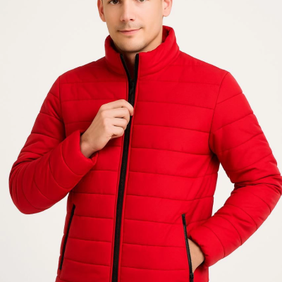 Bomber Mont Ceket – Su İtici Kumaş, Kapitone Astarlı, Fermuarlı, Kışlık - Kırmızı -