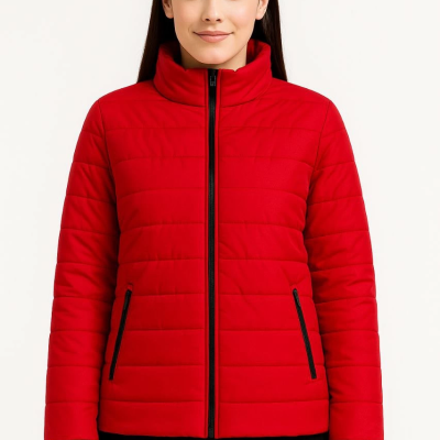 Bomber Mont Ceket – Su İtici Kumaş, Kapitone Astarlı, Fermuarlı, Kışlık - Kırmızı -