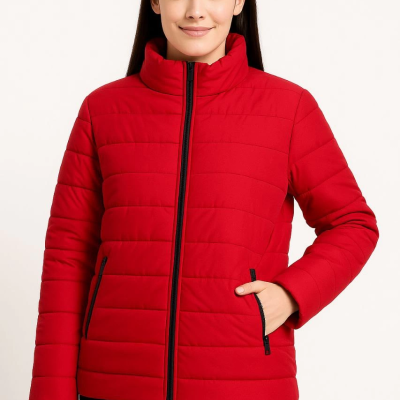 Bomber Mont Ceket – Su İtici Kumaş, Kapitone Astarlı, Fermuarlı, Kışlık - Kırmızı -