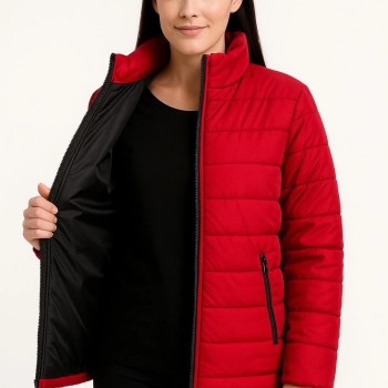 Bomber Mont Ceket – Su İtici Kumaş, Kapitone Astarlı, Fermuarlı, Kışlık - Kırmızı -