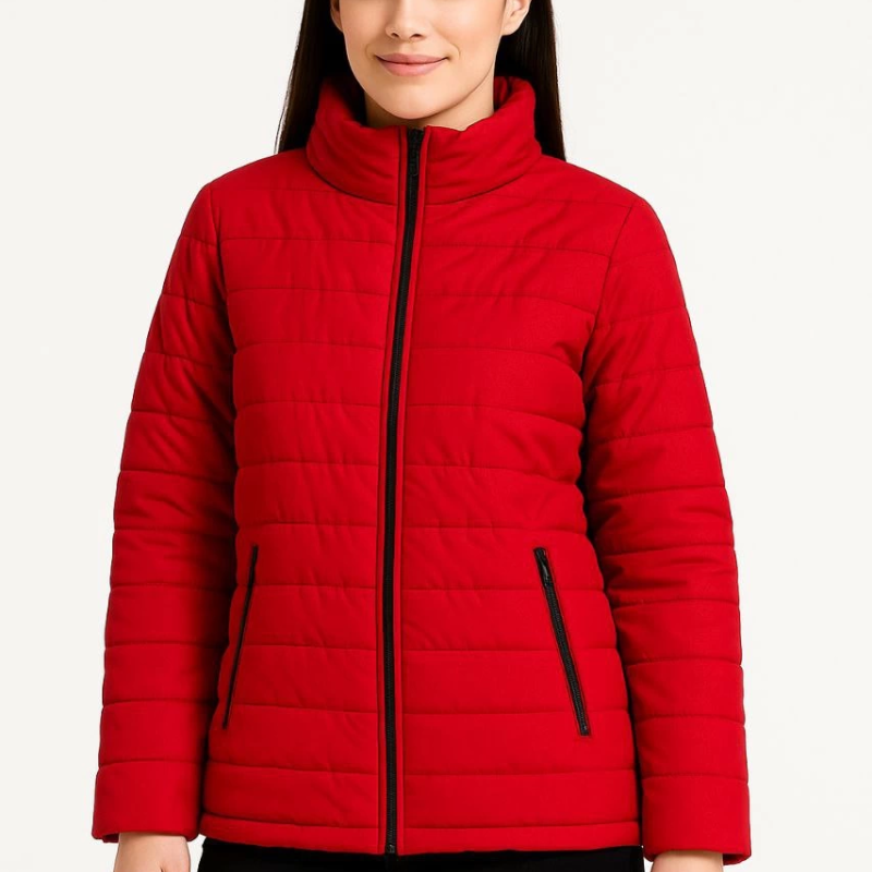 Bomber Mont Ceket – Su İtici Kumaş, Kapitone Astarlı, Fermuarlı, Kışlık - Kırmızı -