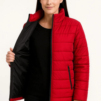 Bomber Mont Ceket – Su İtici Kumaş, Kapitone Astarlı, Fermuarlı, Kışlık - Kırmızı -