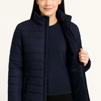 Bomber Mont Ceket – Su İtici Kumaş, Kapitone Astarlı, Fermuarlı, Kışlık - Lacivert -