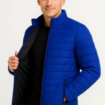 Bomber Mont Ceket – Su İtici Kumaş, Kapitone Astarlı, Fermuarlı, Kışlık - Saks Mavisi -