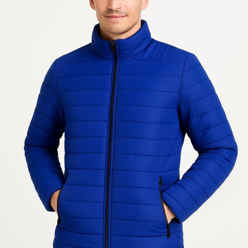 Bomber Mont Ceket – Su İtici Kumaş, Kapitone Astarlı, Fermuarlı, Kışlık - Saks Mavisi -