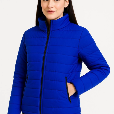 Bomber Mont Ceket – Su İtici Kumaş, Kapitone Astarlı, Fermuarlı, Kışlık - Saks Mavisi -